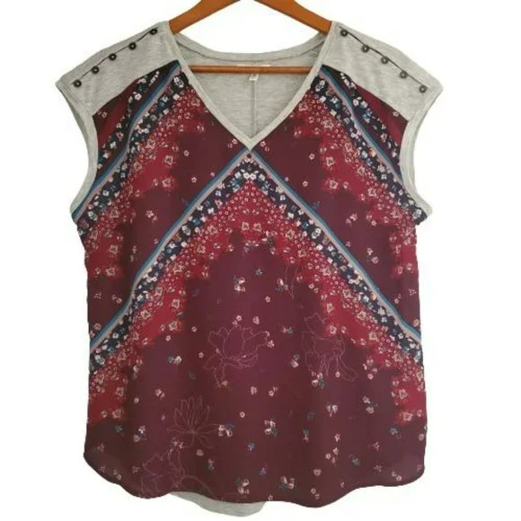 Maurices Women's Floral Multi-Print Sleeveless V-Neck Top Heather Gray/Red Large - Picture 4 of 12